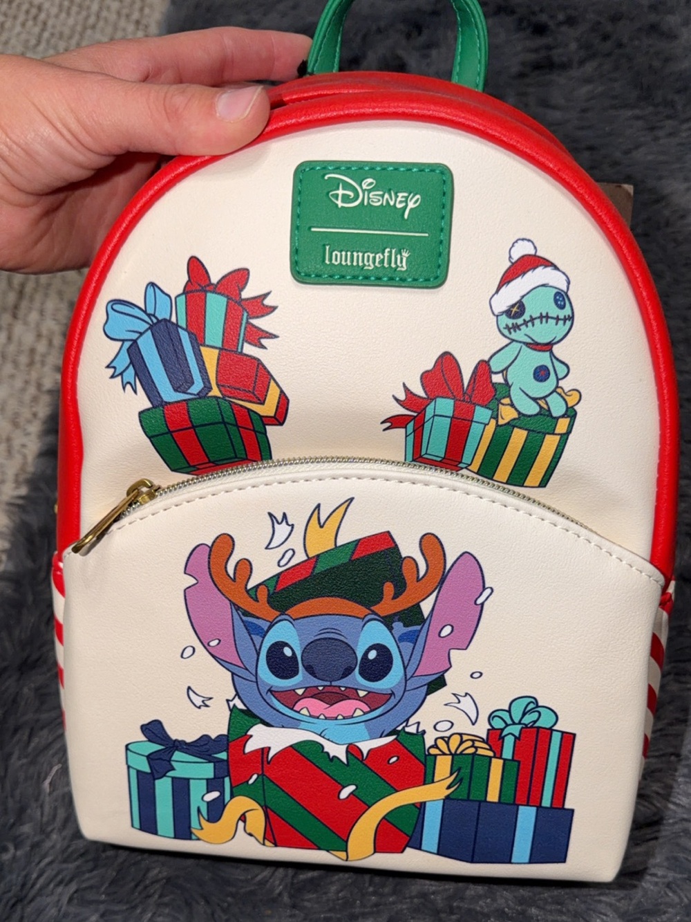 Loungefly Cream, Red & Green Stitch Holiday Mini Backpack